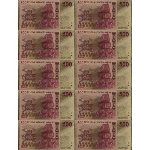 10pcs Colors Zimbabwe Currency 500 Dollars with 1 Certificate 24k Gold Banknotes Paper Money Souvenir Gift Collection