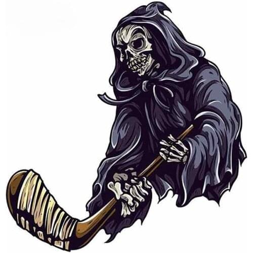 13cm x 12.4cm for Skull Playing Ice Hockey Funny Car Stickers Vinyl CarDecal 3D Custom Printing for Vehicle Window