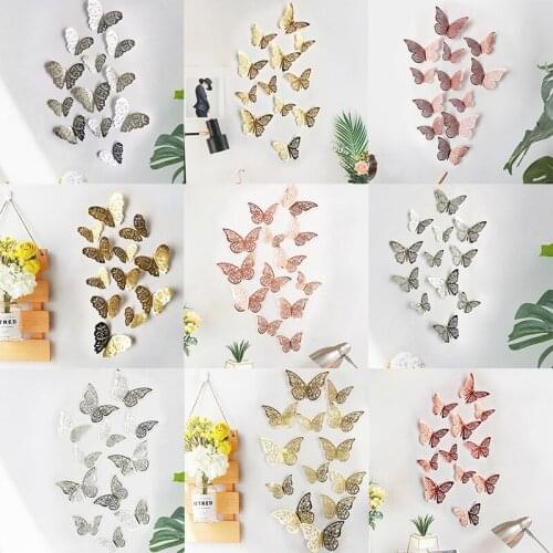 3D Metal Texture Hollow Butterfly Wall Stickers Bedroom Living Room Home Simulation Decoration