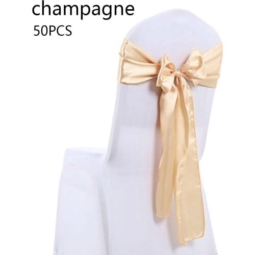 50pcs Hot Sale Stretch Wedding Chair Cover Satin Fabric Bow Tie Ribbon Band Wedding Party Birthday Decorations Wholesale Retail