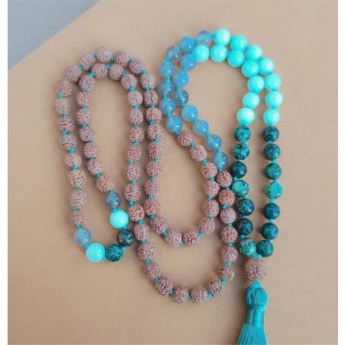 8mm Amazonite 108 Beads Tassel Knotted Necklace Meditation Chic Colorful Bless Spirituality Bracelet Lucky