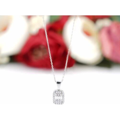 925 Sterling Silver Necklace for Women Baguette with Zircon Stone