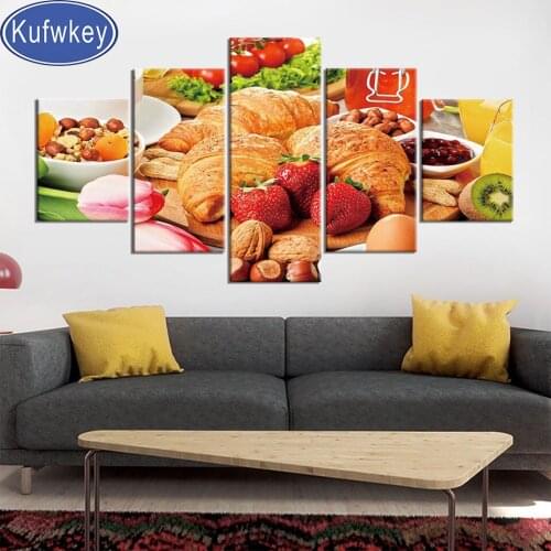 100% square round Drill food Croissan 5piece Diamond Painting Cross Stitch Mosaic Embroidery rhinestone Painting restaurant art