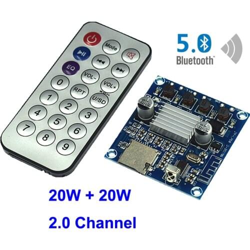 2*20W Bluetooth 5.0 Digital Audio Power Amp HiFi Stereo Dual Channel Class D Audio Receiver TF Card Amplifier Board Remote