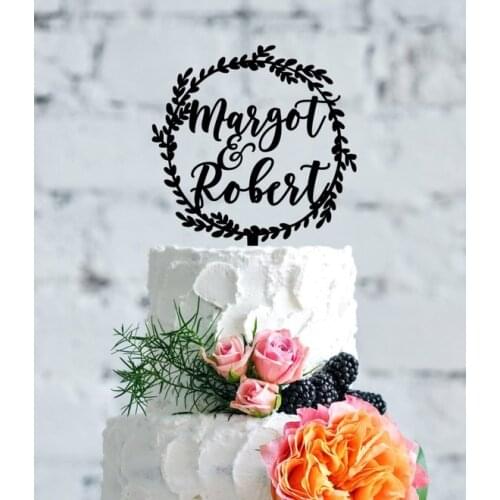 Rustic Wedding Cake Topper, Laurel Cake Topper, Rustic Wedding, Wreath Cake Topper, Custom Cake Topper, Personalized Cake Topper