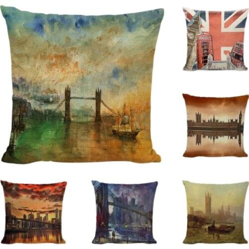 Designer London Unique Landscape Big Ben Church Street Love Cushion Covers Recliner 17 Linen Decor Home Lumbar Pillow Covers
