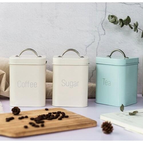 Square Metal Seal Jar Coffee Sugar Tea Storage Bottle with Lid cereal dispenser Kitchen Food Sealing Can Home Organizer