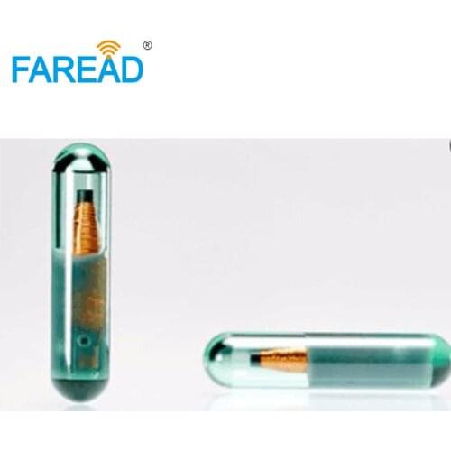 X60pcs FDX-B Low Frequnecy Animal fish transponder microchip 1.4*10mm chip size coding ICAR number for aquaculture ID tracking
