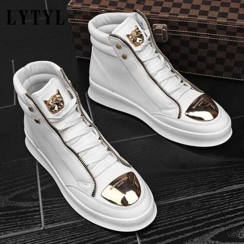 Men Leather Shoes Winter High Top Skull Gold Zipper Design Men Shoes Hip Hop sneakers Mens kanye west Zapatillas Homme D20-23