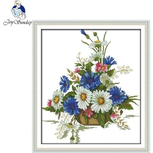 Joy Sunday Chrysanthemum Flower Basket Embroidery Kit DIY Handmade Needlework Cross Stitch Set Cross-Stitching of Home Ornament