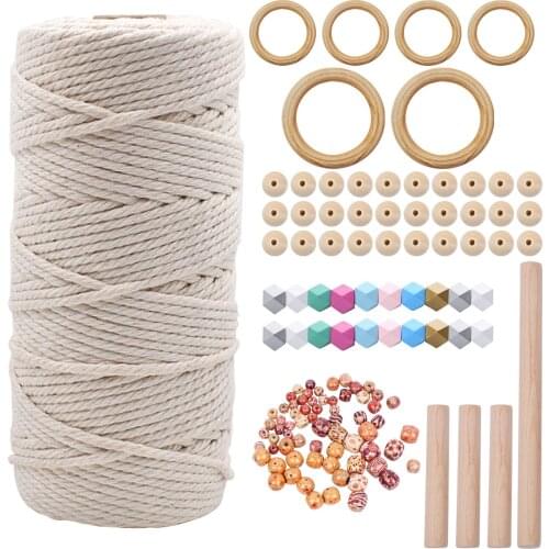 161PCS DIY Macrame Supplies Kit with Cotton Rope Wood Rings Beads Sticks for DIY Plant Hangers Dreamcatcher Handbags