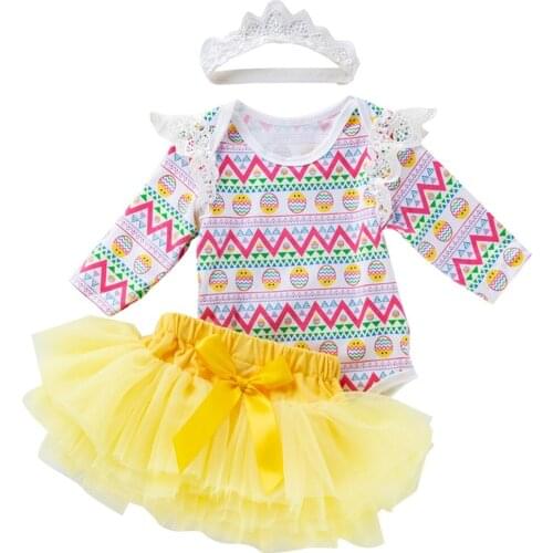 2019 New Fashion 3pcs Set Baby Girls clothes Easter Day Egg Long Sleeve Romper + Tutu Skirt + Headband Cake Smash Outfits Baby