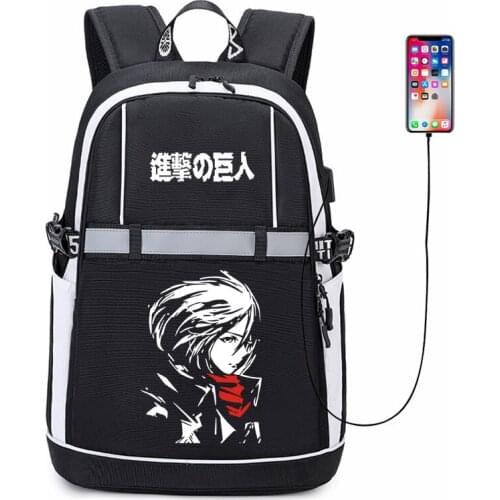 New Attack on Titan Backpack Cosplay Jiyuu no Tsubasa Anime USB Bags Man Women Oxford Reflective Stripe Schoolbag Travel Bags
