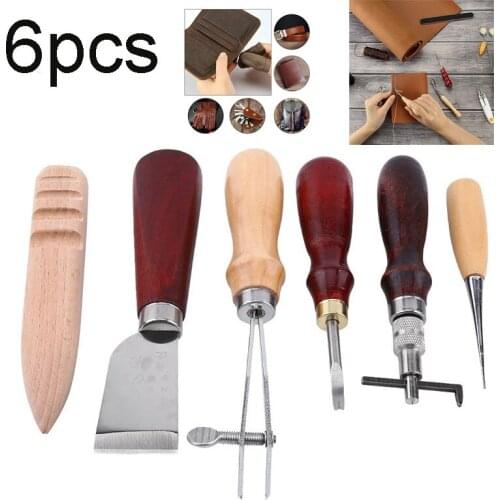 6pcs Professional Leather Craft Tools Kit Hand Sewing Stitching Punch Set for DIY Beginner
