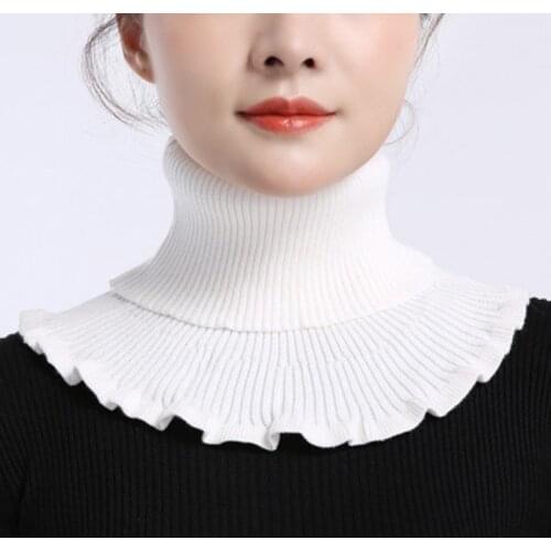 Unisex Solid Ruffle Elastic Wool Knit Pullover False Colloar Warm Scarve Winter Female Cycling Windproof Neck Guard Scarf N99