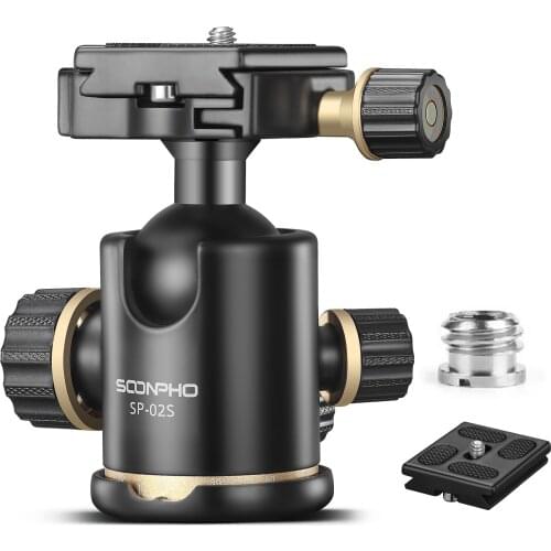 SOONPHO SP-02S/SP-10 Aluminum Tripod Ball Head 360° Rotating Panoramic with Quick Release Plate Bubble for SLR cameras