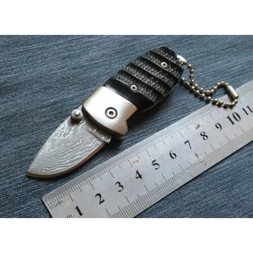 Ox horn handle handmade Damascus steel knife folding pocket knife Manual portable folding knife utility knife with Key chain