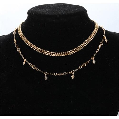 Rhinestone Star Pendant Necklace Women Gold Beaded Chain Choker Collar Accessories Party Boho Fashion Jewelry Friend Lover Gift