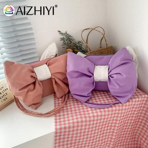Fashion Women Bowknot Contrast Color Canvas Shoulder Crossbody Messenger Bag Casual Ladies Small Handbags Purse