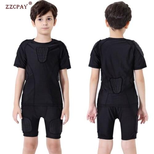 Childrens Boy Thicken Sports Shirt Shockproof Football Basketball Protective Gear Chest Rib Armor Hip Back Protector Crash suit