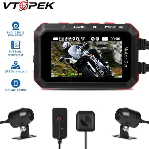 Vtopek Dash Cam Moto Waterproof Motorcycle Camera FHD 1080P Motorcycle Bike Black Box 2 channel DVR Camera Record HD GPS Track