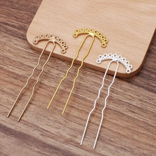 10pcs/lot 80mm Gold Color Alloy Hairpin Chinese Hair Sticks Bridal Hair Fork Hair Accessories For Women