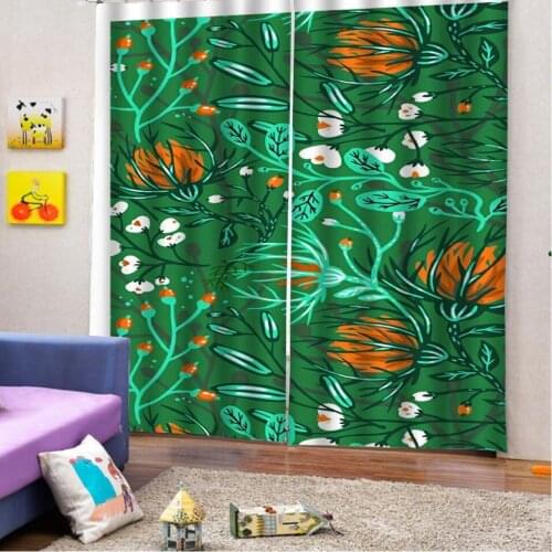 Curtain Tropical Plants Flowers Leaves Exotic Forest Nature Theme Orange Green Living Room Kitchen Blackout Curtains