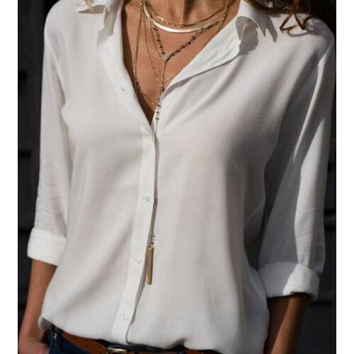 2021 Summer Chiffon Fashion Long Sleeve Casual Ladies Shirt Basic Button Solid Office Shirt Slim Single Tone Simple Top