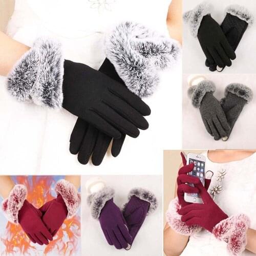 Women Full Finger Gloves Faux Fur Thicken Winter Warm Mittens Female Cashmere Gloves Hand Warmer Guantes Mujer