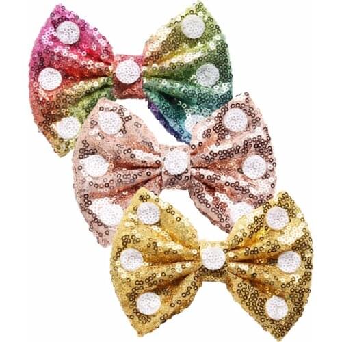 15 pcs / lot , 5'' 5'' White Dots Sequin Bows For Girls DIY Kids Hair Bows Messy Glitter Hair Accessories Hair Bow Head