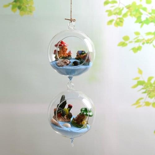 2sets/pack Diameter=12cm Middle Size Hanging Glass Vase Home Decorative Creative Two Hock Terrarium Wedding Prop