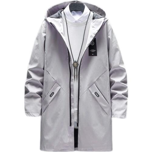 2021 mens windbreaker mid-length casual loose windbreaker mens hooded pure color trendy coat 5013-JK8929