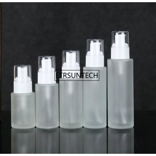 30/40/50/60ml frosted transparent glass cosmetic bottle with press lotion dispenser fine mist sprayer pump F1877