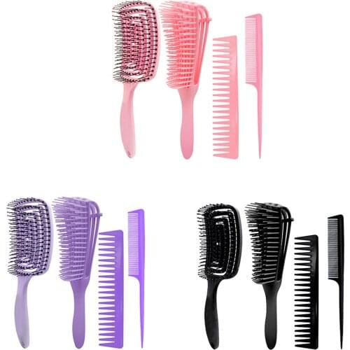 4pcs Hairdressing Scalp Massage Octopus Comb Household Anti-Static Anti-entangling Pointed Tail Comb Non-slip Handle Salon Comb