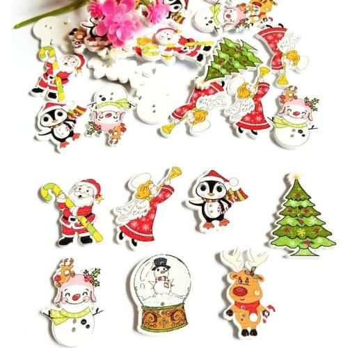 50pcs 2 Holes Mixed Christmas Buttons For craft Supplies Sewing Scrapbooking Accessories Christmas Decor Wooden buttons