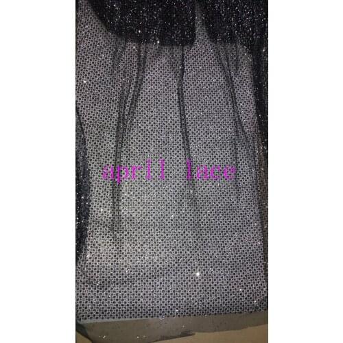 5yards HL041 dark gray color 36-133 glued sparkle glitter mesh net tulle lace fabric for india african sawing /evening dress