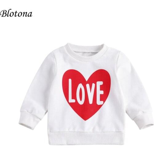 Blotona Toddler Baby Girls Spring Fall Long Sleeve Sweatshirts, Love Heart Letter Printed Round Neck Pullover Top Outfits 1-6Y