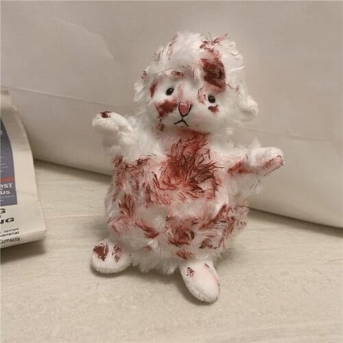 Punk Bloody Plush Sheep Keychain Funny Injured Animal Doll Keyring Creative Fashion Cool Car Backpack Accessories Pendant