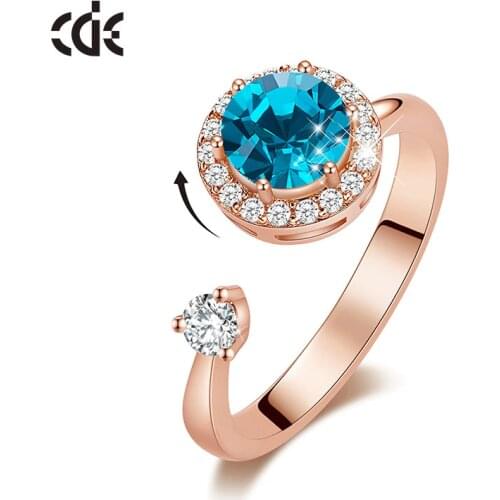CDE Women Gold Color Rotate Rings with Crystals from Swarovski Adjustable Ring Jewelry Fashion Romantic Valentines Day Gifts