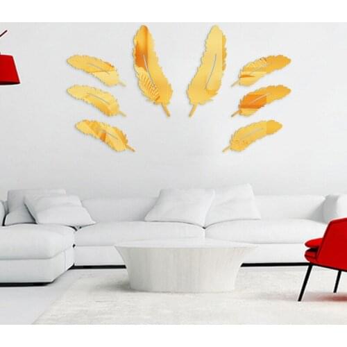 8pcs Feather Acrylic Wall Sticker Mirror Irregular Mirror Vanity Mirror Living Room Decoration Decorative Mirrors Full Mirror