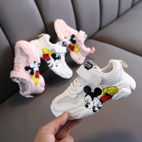 Disney Childrens Hollow Breathable Net Single Shoes Girls Summer Fashion Super Light EVA Soft Bottom Sports Casual Shoes