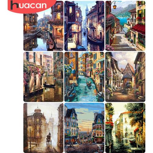 HUACAN Venice City Landscape Painting By Numbers Pictures Gift Kits Drawing Canvas HandPainted Home Decoration