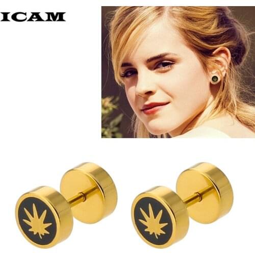 ICAM Simple Stainless Steel Dumbbell Man Stud Earrings Punk Style Fashion 316L Steel Mens Jewelry Gift 3 Colors