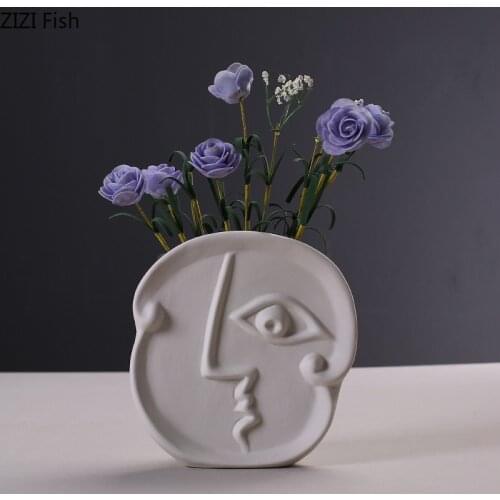 Creative Ceramic Face Vase Abstract Human Head Flower Vase Flower Arrangement Home Decoration Artistic Face Flower Vases