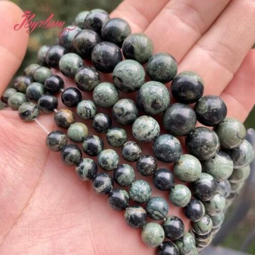 Round Smooth Green Eye Stone Natural Stone Loose Beads 4. 6.8.10mm for DIY Women Men Necklace Bracelet Rings Jewelry Making 15"