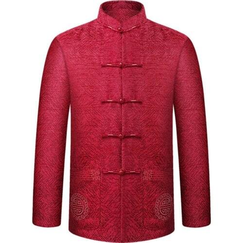 Coat For Father Men New Years Clothes Male Autumn Winter Embroidery Casual Jacket Chinese Mandarin Collar Long Sleeve 2020