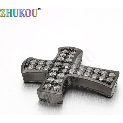 19*24mm Brass Micro Pave Cubic Zirconia Cross Beads for DIY Jewelry Findings, Hole: 1.3mm, Model: VZ139