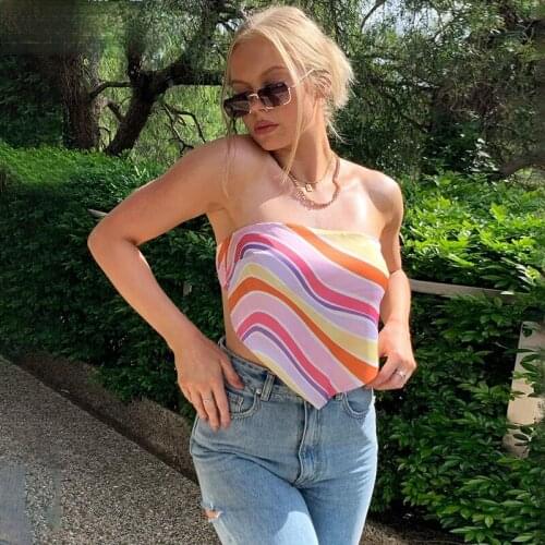 Summer Crop Top Women Camis Backless Sexy Irregular Hem Fashion Vacation Top Women Colorful Print Strap Tank Tops