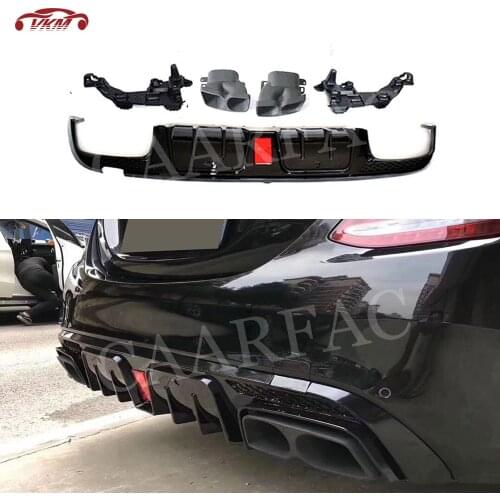 PP Material Rear Bumper Lip Diffuser with Exhaust for Benz C Class W205 C200 C300 C43 C63 AMG Sedan 4 Door 2015-2019 B Style