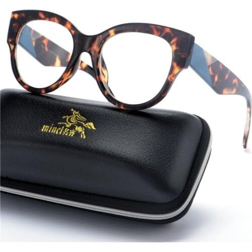 MINCL Newest Female Leopard Cat Eyeglasses Frame Women Eyeglasses Computer Myopia Vintage Ladies Eyewear Clear Lens Glasses NX